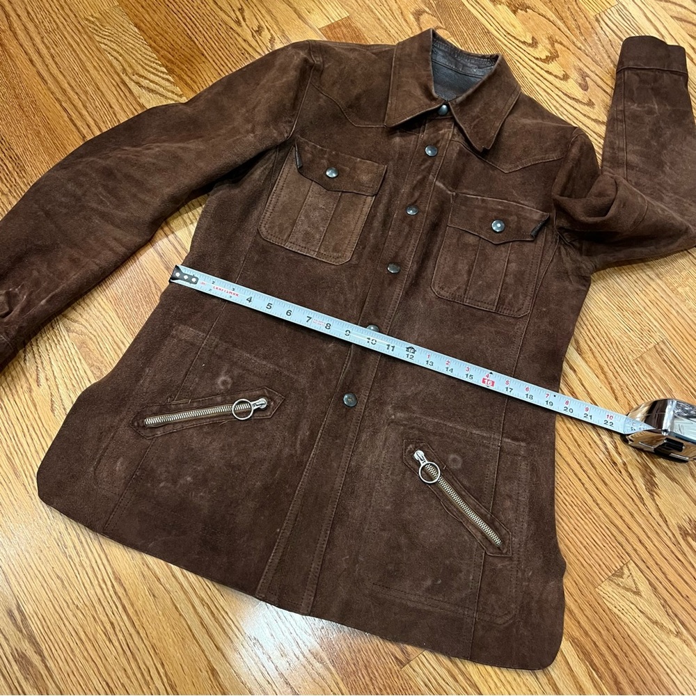 Vintage Brown Suede 100% Genuine Leather Jacket Made in Spain Women's Large - Picture 13 of 13